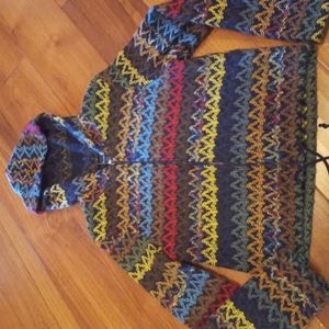 Ever Blue multi-colored acrylic hooded sweater, medium